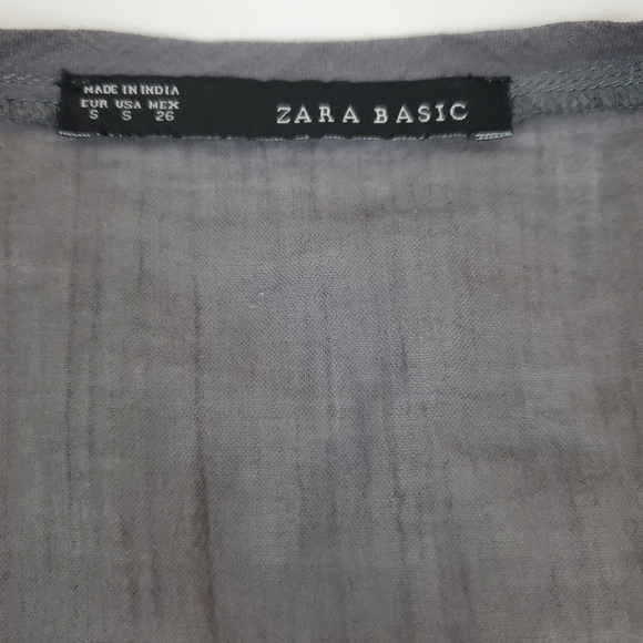 Zara Basic Abstract Trim Beaded Gray Tank Top Shirt Size S Bohemian Oversized - Picture 6 of 8